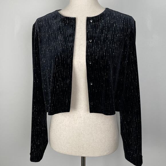 90s VTG Ronni Nicole 2-Pc Velvet Evening Dress w/ Jacket Black Glitter Sparkly - Picture 12 of 16